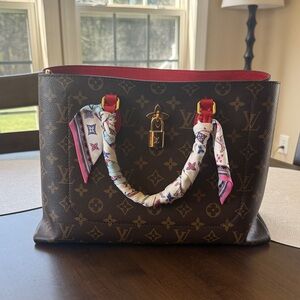 Louis Vuitton Brown Monogram Tote with Red Interior